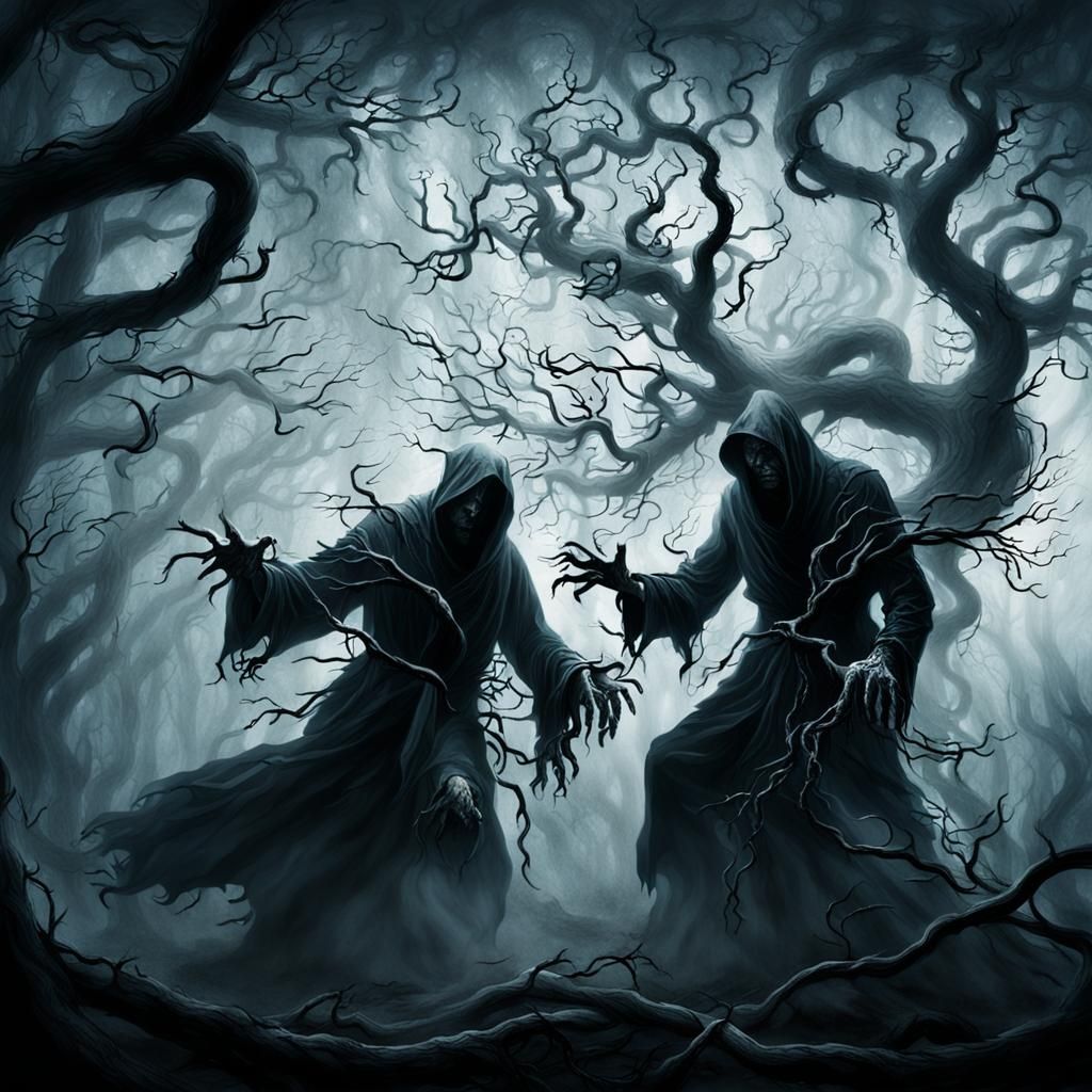 Eerie Escape: Dark Fantasy Illustration in Moonlight