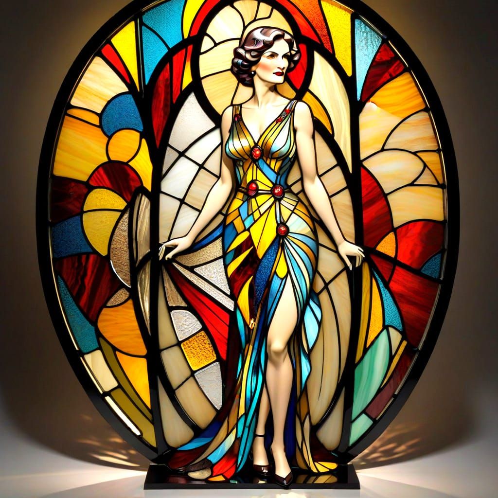 Art Deco Lady Stained Glass Masterpiece
