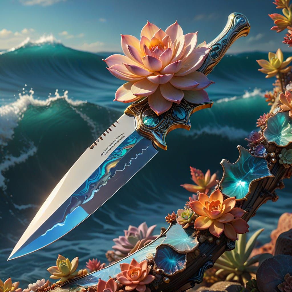 Epic Knife in Majestic Ocean Backdrop
