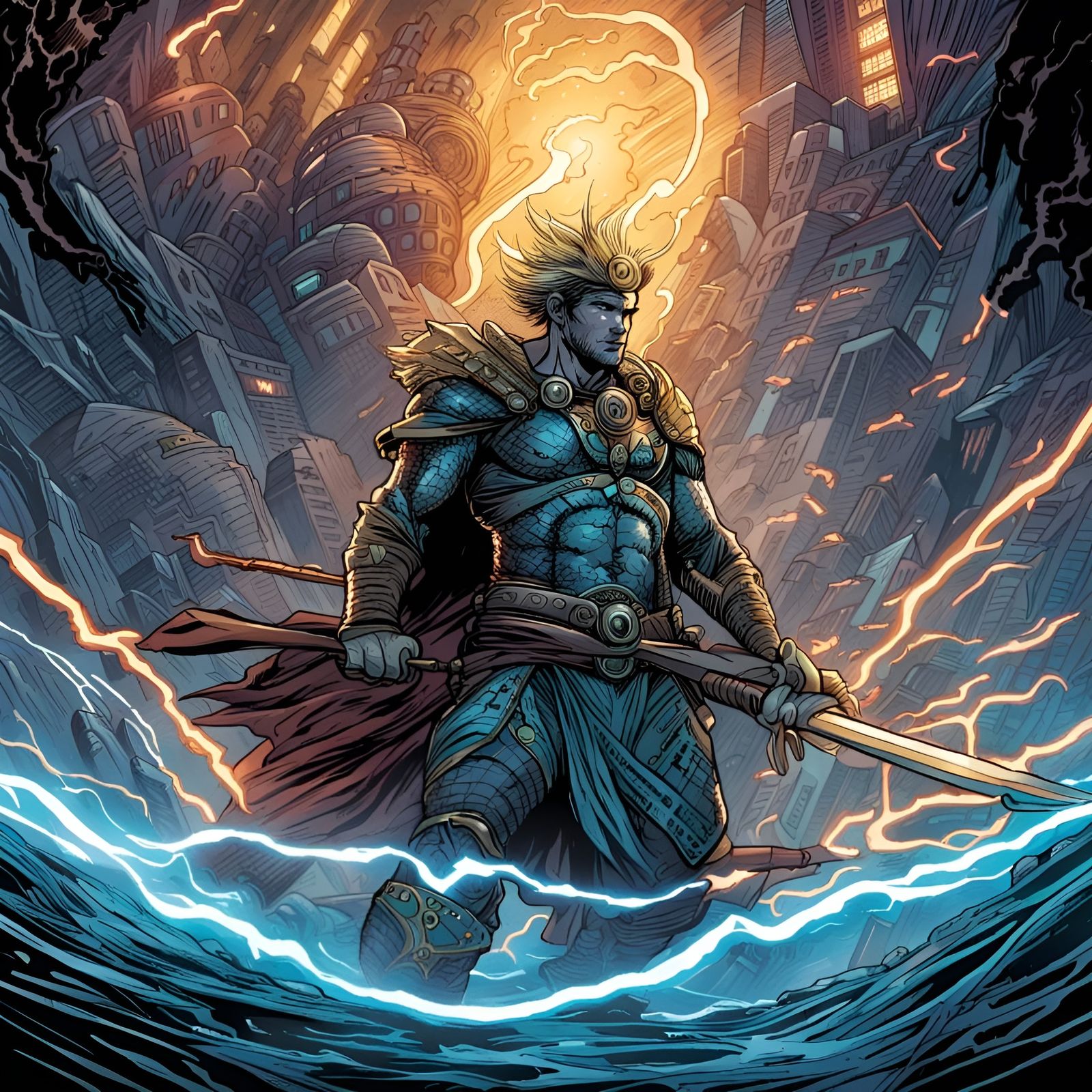 An electricity powered warrior on a journey
