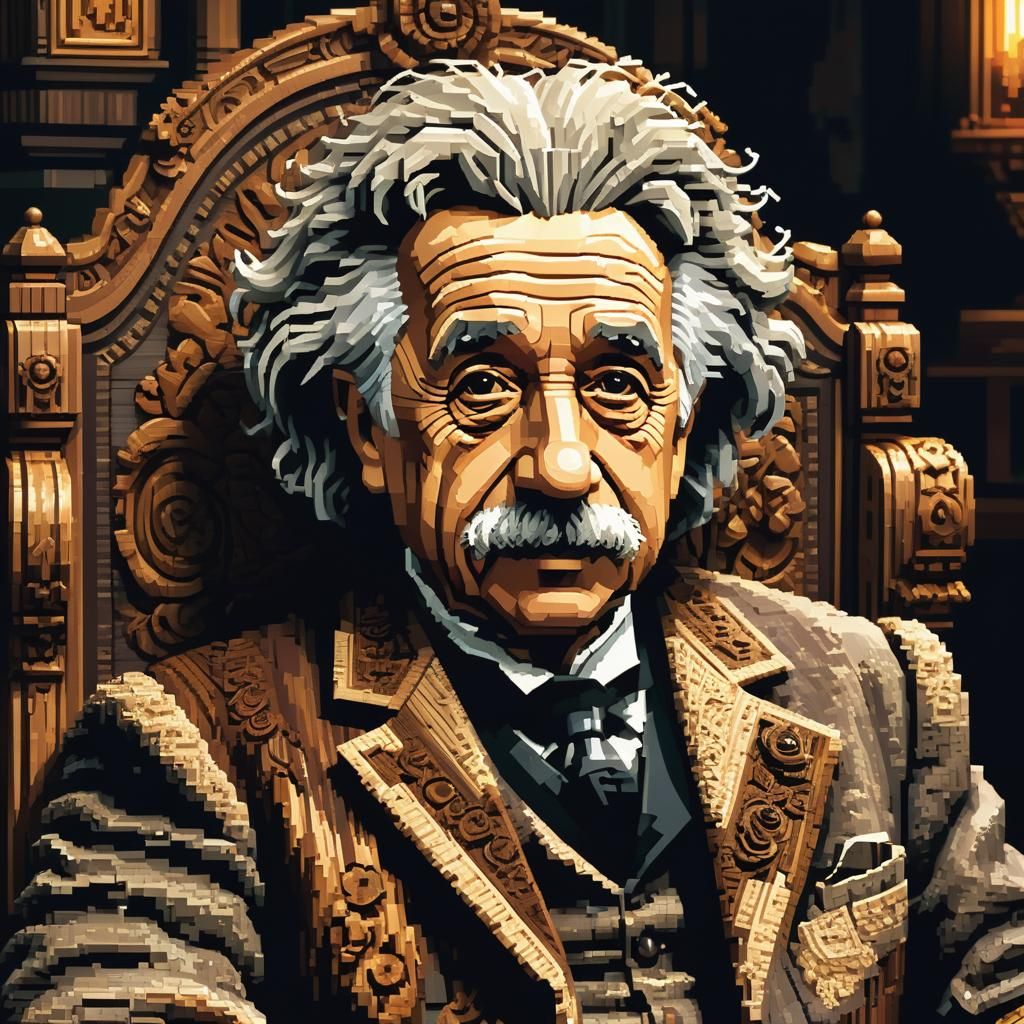 A pixel art portrait of Einstein  by @Barrykiel