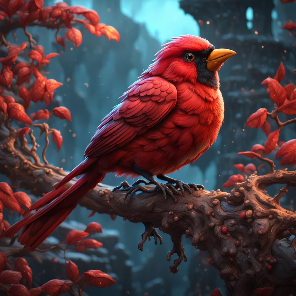 cartoon red bird standing on a branch