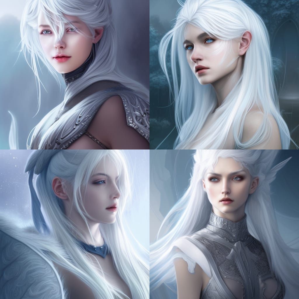 White hair girl, sliver ice color reflected armor, fantasy, intricate ...