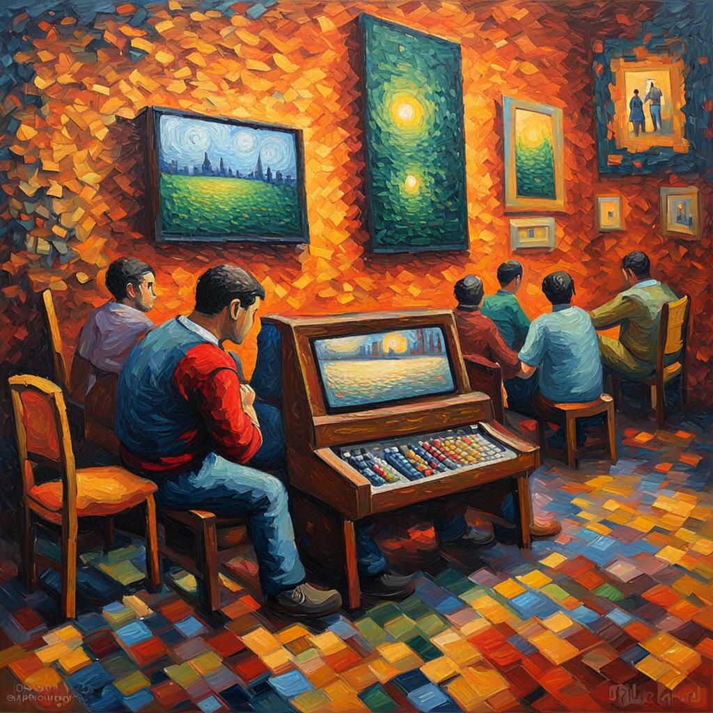 Colorful Gaming Room in Neo-Impressionist Style
