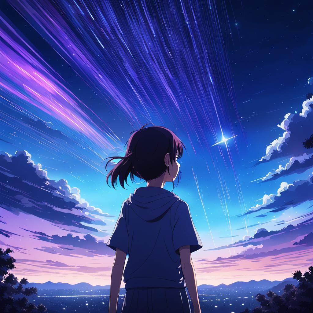 Anime Girl Gazing at Starry Night Sky