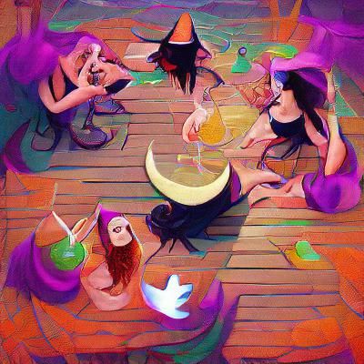 Witches gather to drink piña coladas and gossip