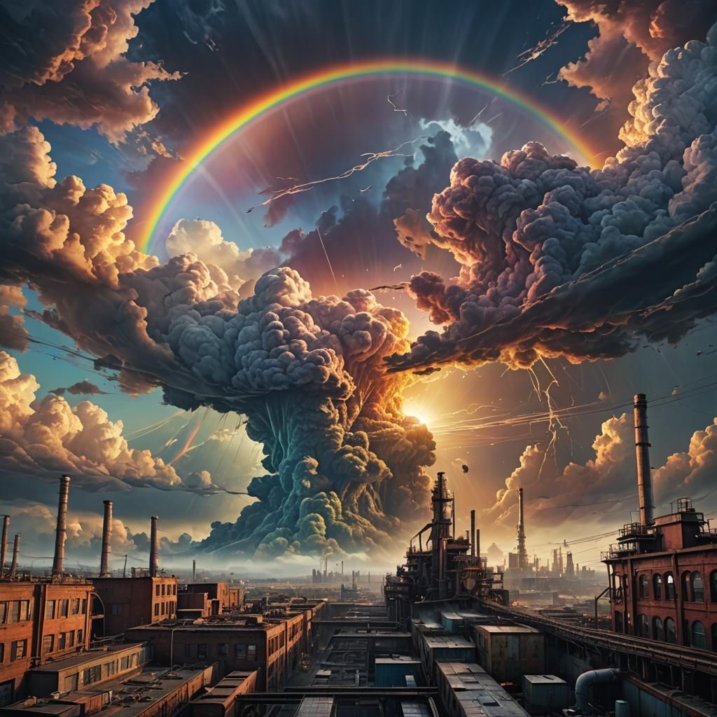 Industrial world rainbow sky