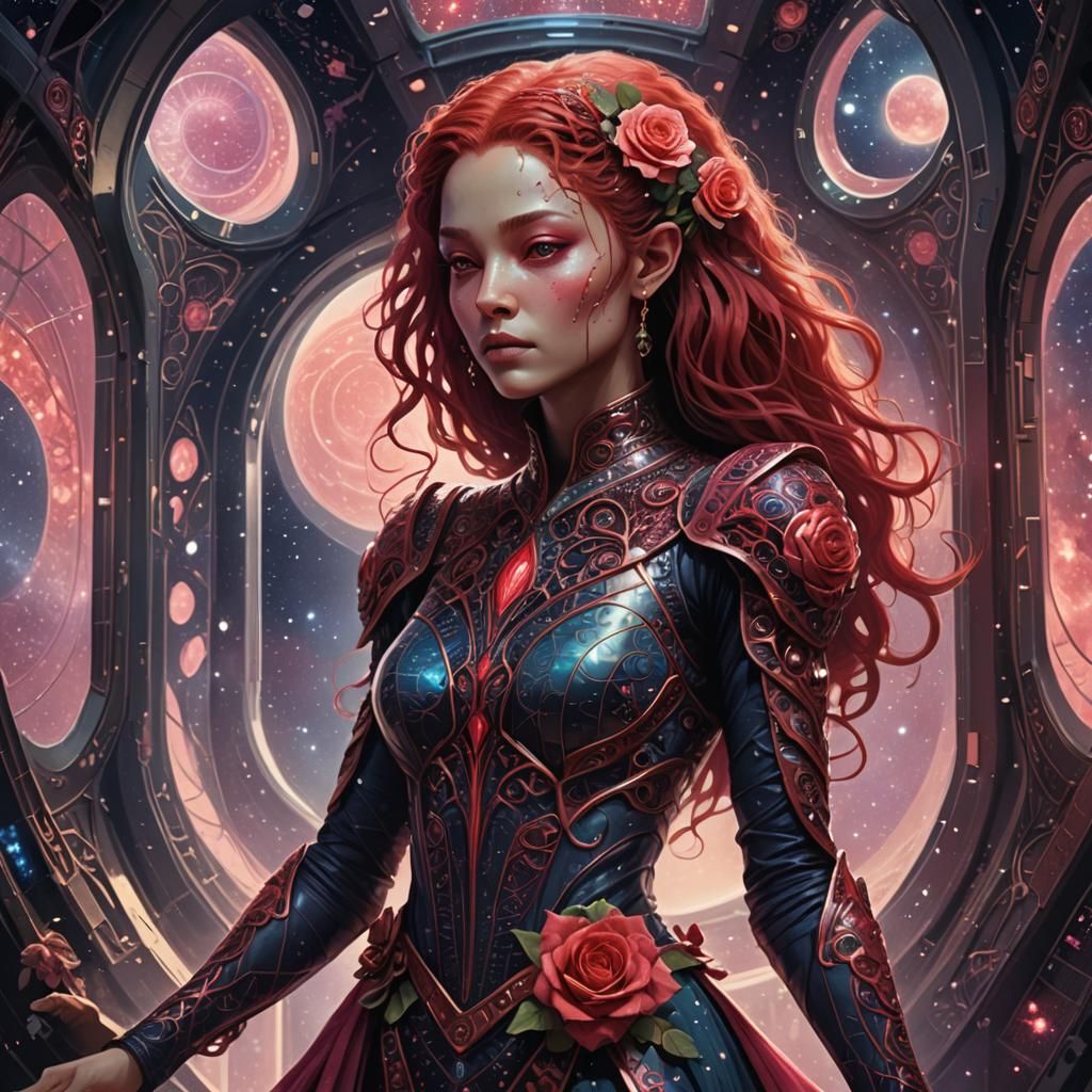 A beautiful alien with rose red skin.