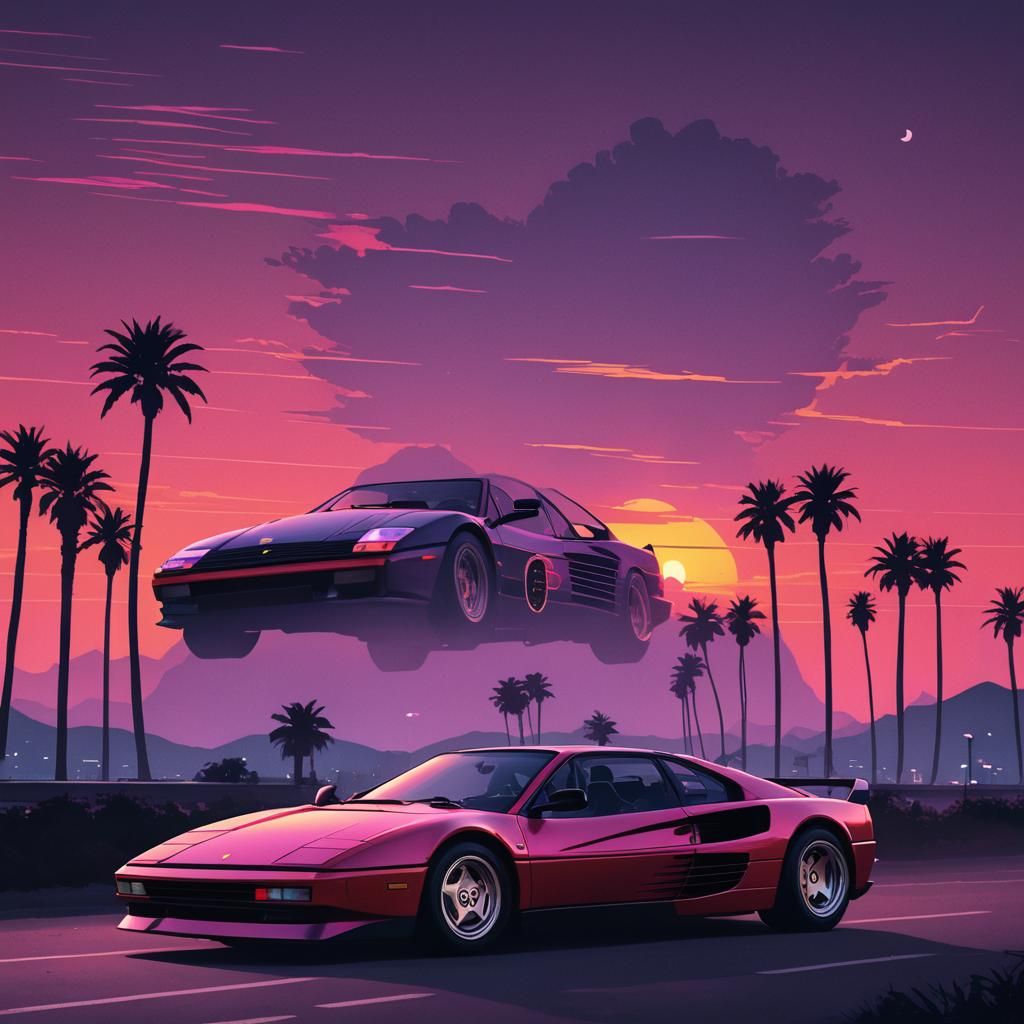 Synthwave Ferrari Testarossa and sunset - AI Generated Artwork ...