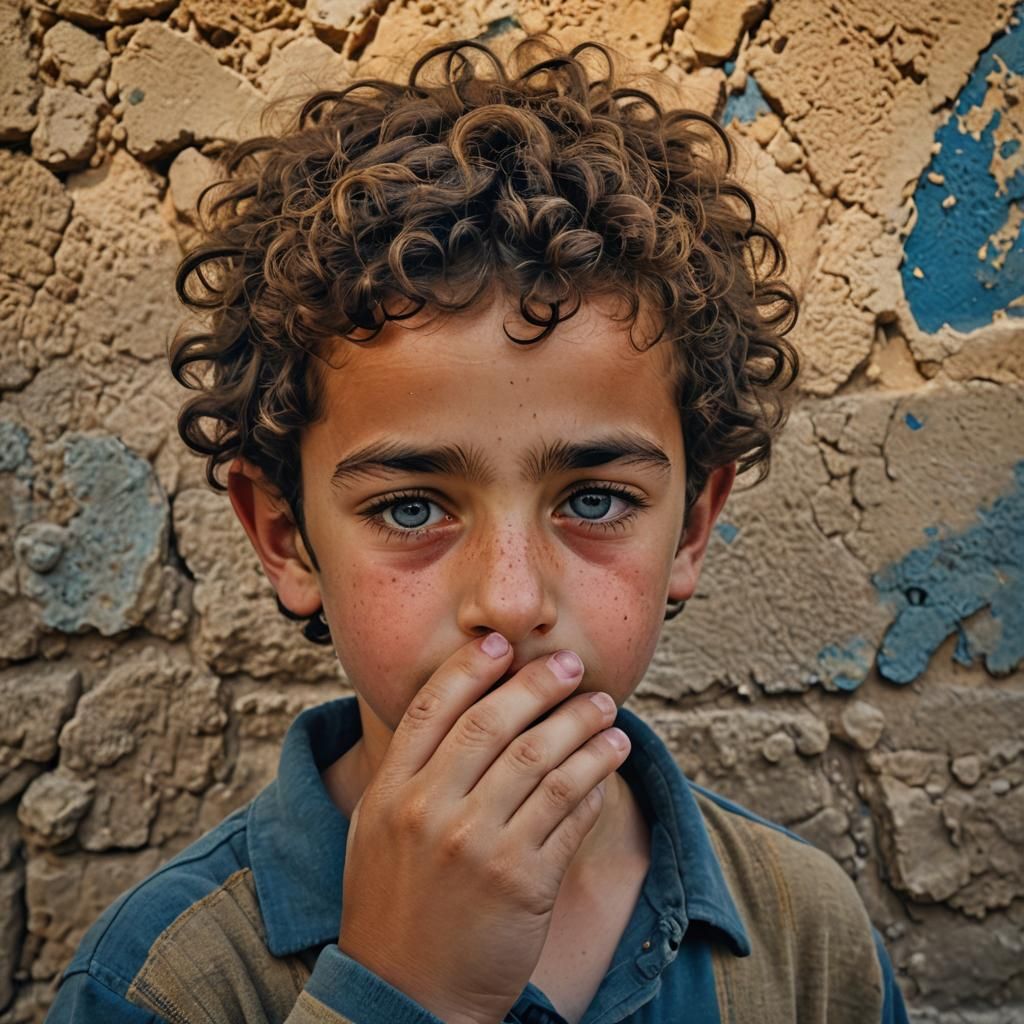 Hyperrealistic Portrait of Boy Picking His Nose