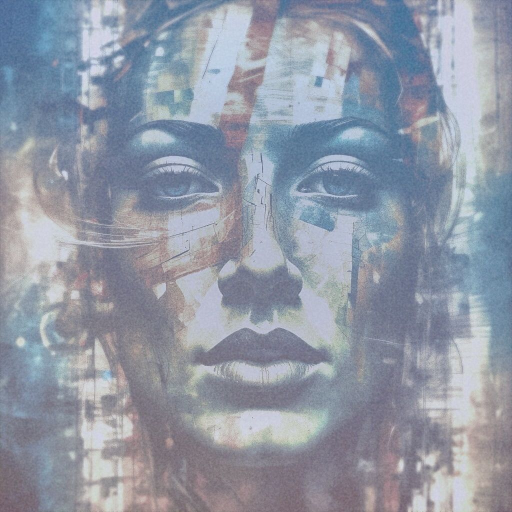 A double exposure of a cubist surreal abstract face created ...