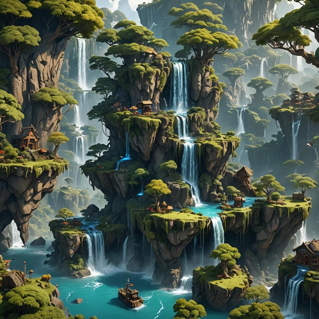 Floating Islands with Waterfalls: Fantasy Concept Art