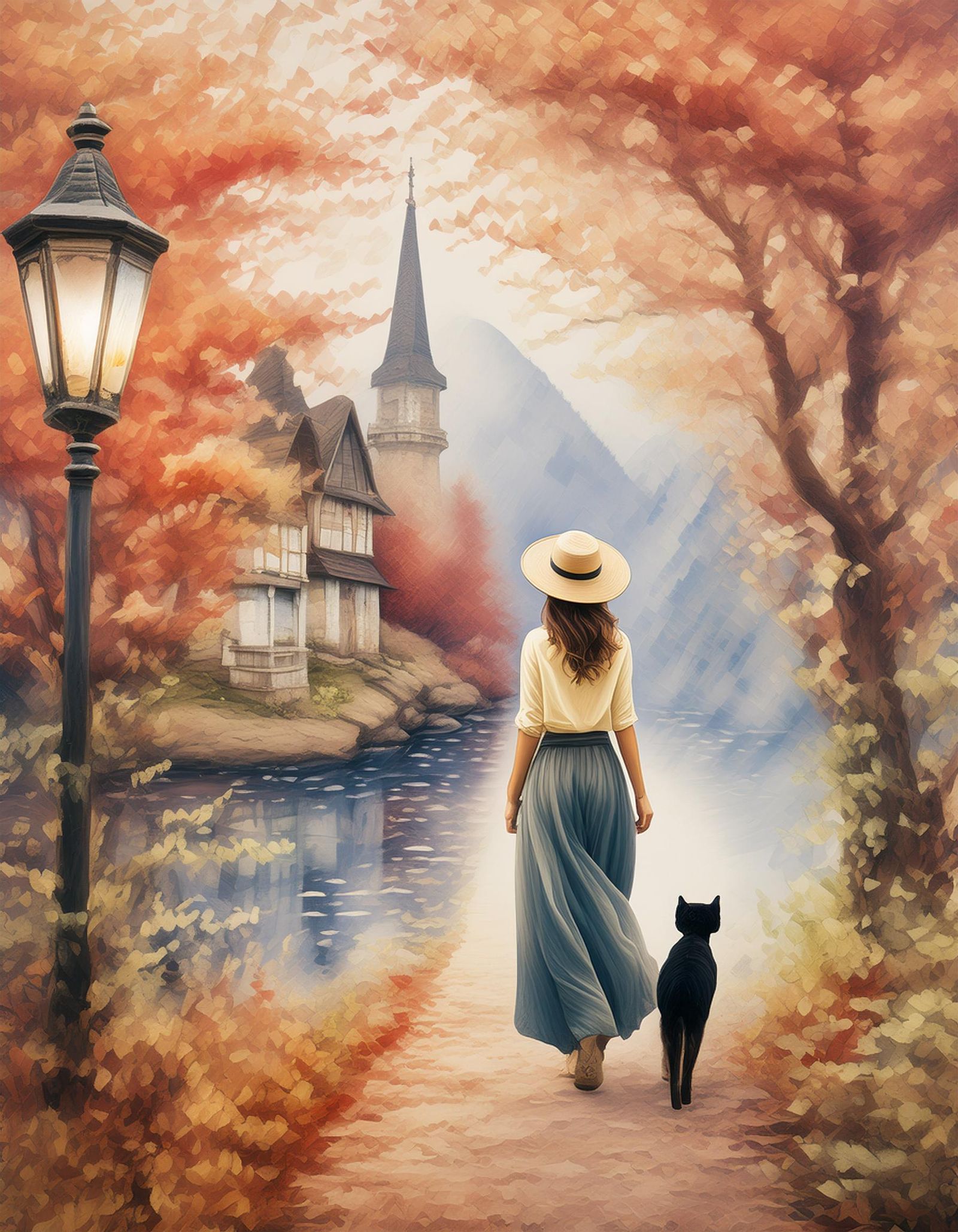 woman walking cat firefly3
