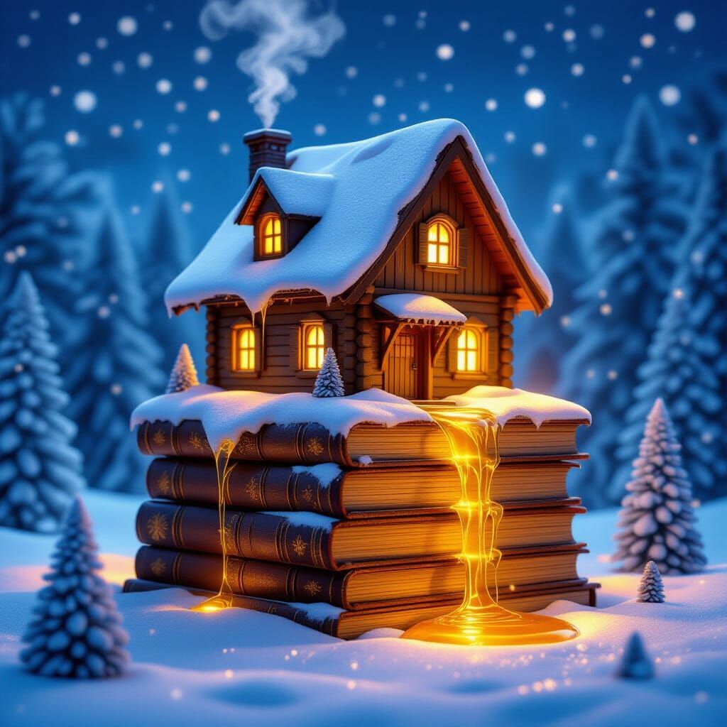 Cozy House on Books with Flowing Honey