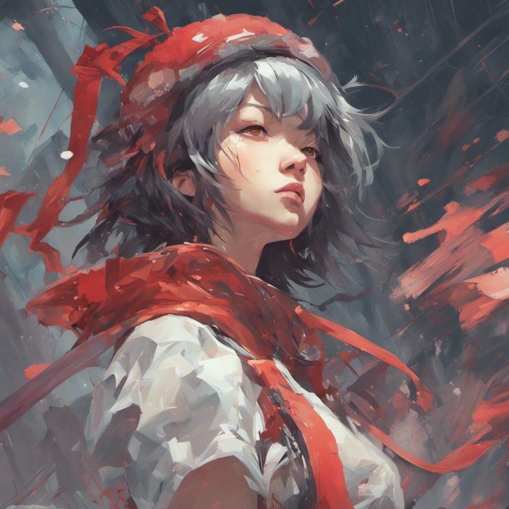 beautiful girl, silver heir, red eyes