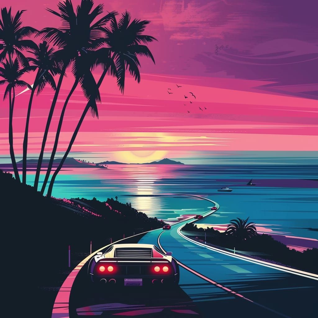 80s Style Art, Magenta and Turquoise
