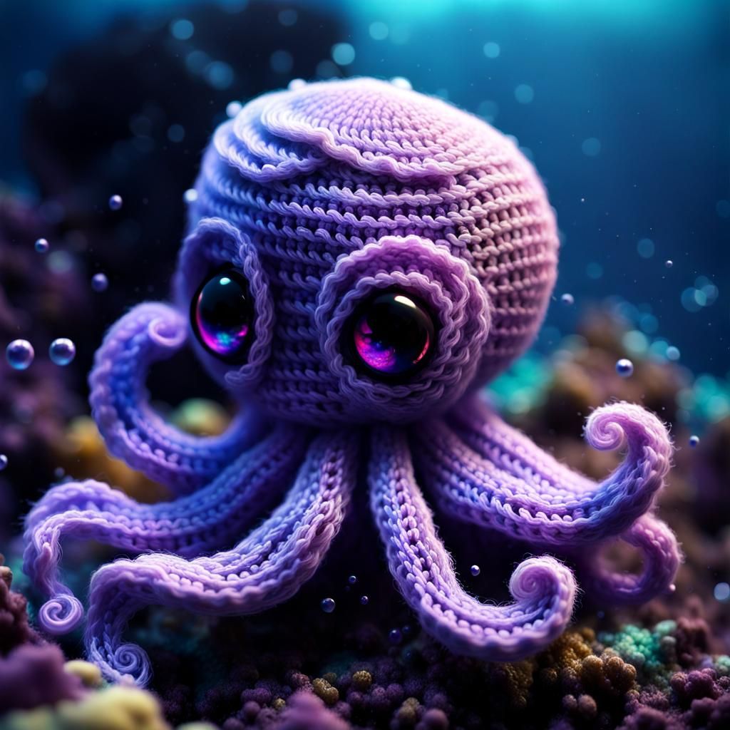 Crocheted waterworld with octopus