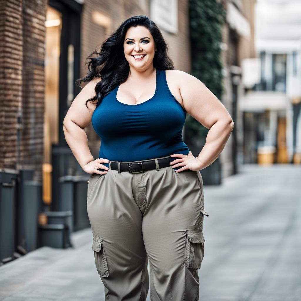 Portrait Of A Beautiful Tall Curvy Obese Woman,, Cute, Long Wavy Black 