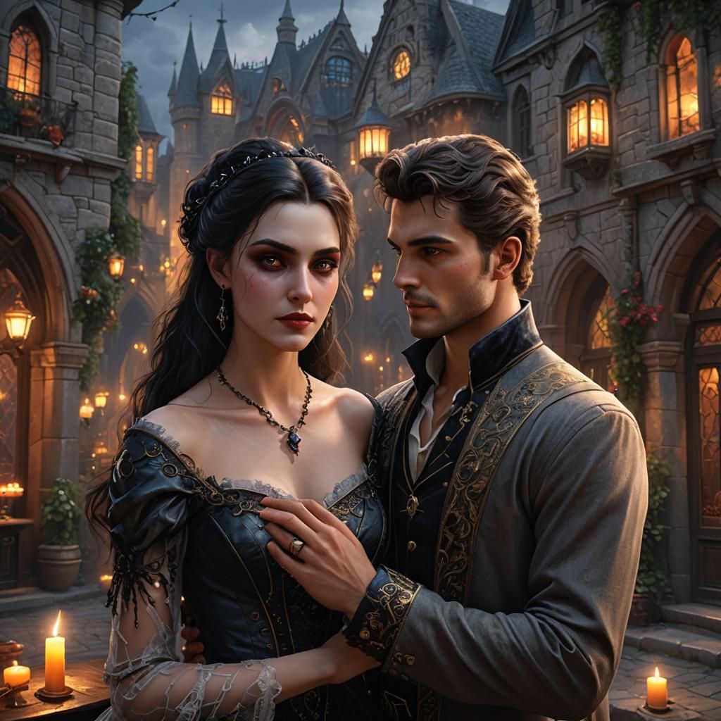 Realistic "Pretty Gothic vamp Woman in love with handsome yo...