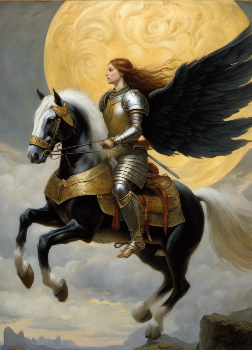 “cat In Knight Armor On Flying Pegasus”, Soft Detailed Atmospheric 