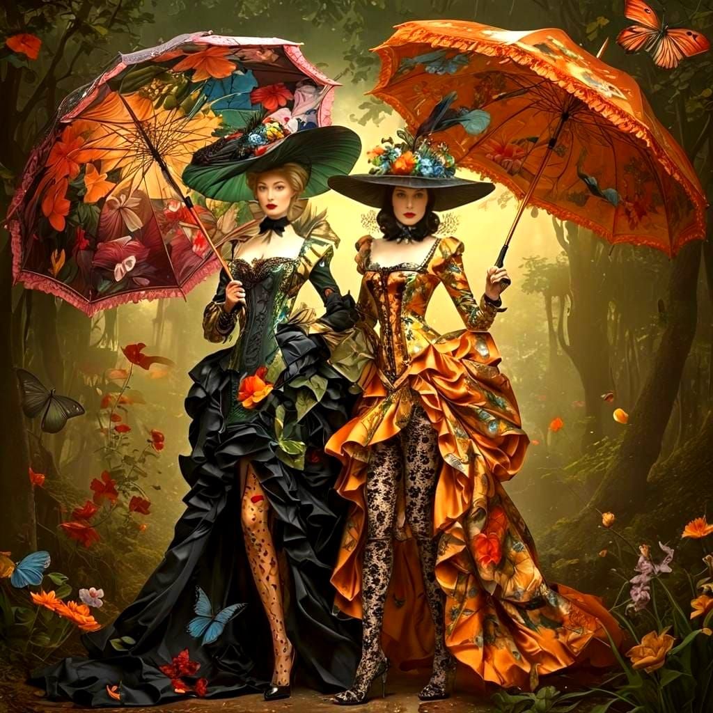Surrealistic Ladies in Vibrant Surroundings, in Photorealist...