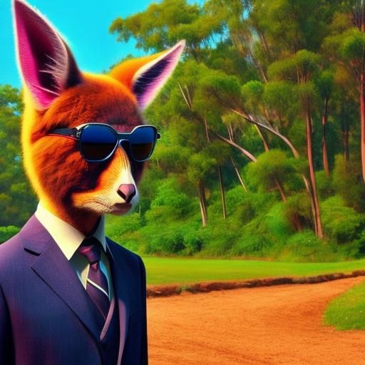<lora:Groovy Lounge:1.0>  hyperrealistic strange kangaroo-like creature wearing sunglasses.