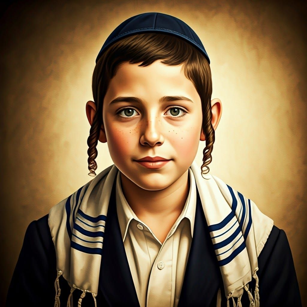 Expressive Portrait of Orthodox Boy in Ink Wash Art