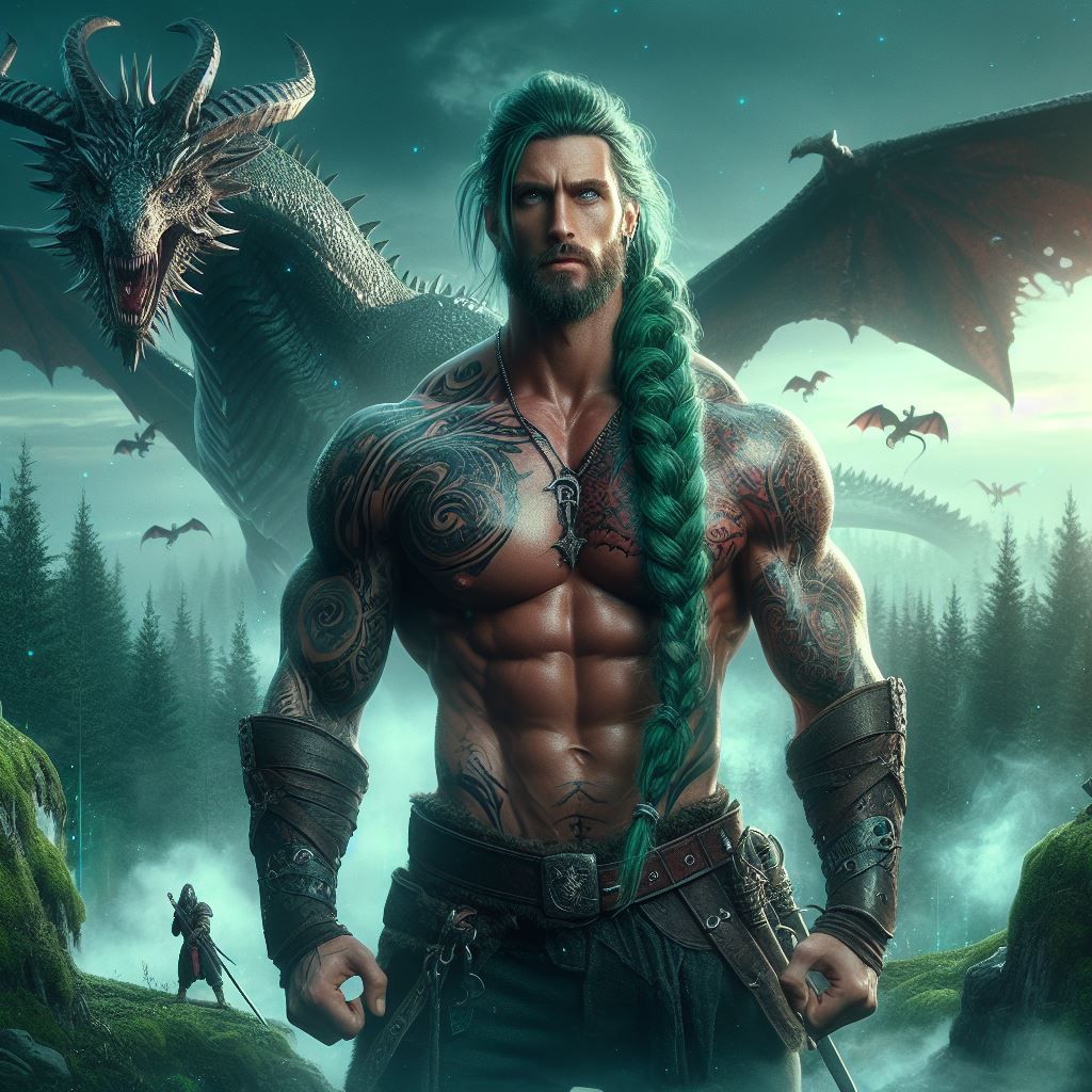Emerald warrior with his forest dragon