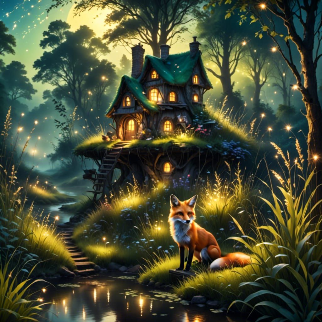 Fox in Magical Glade at Brilliant Sunrise