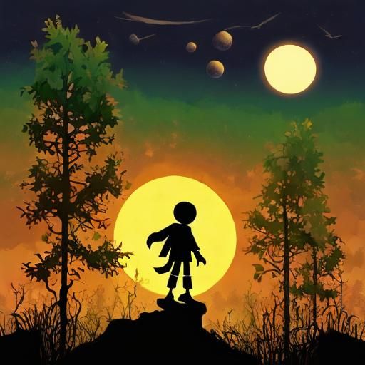 platformer 3D, silhouette, darkness moon, warm colors, abstract, <lora:Abstract world:1.0> 