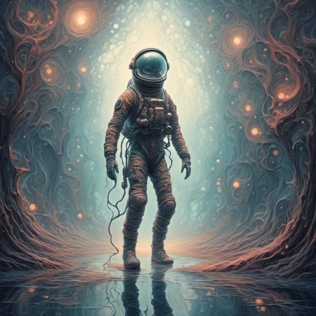 Ethereal Crystalline Metamorphosis Cubism, a Astronaut enter...