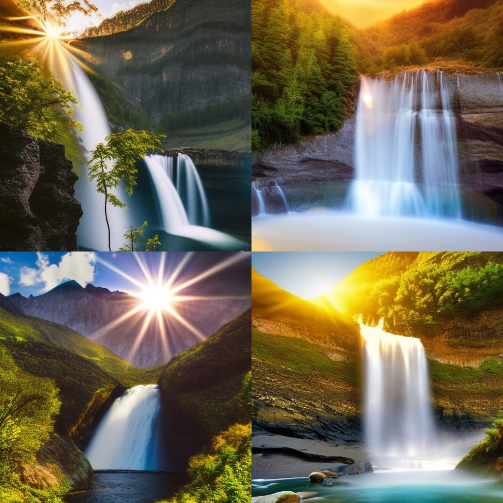 Waterfall and mountains