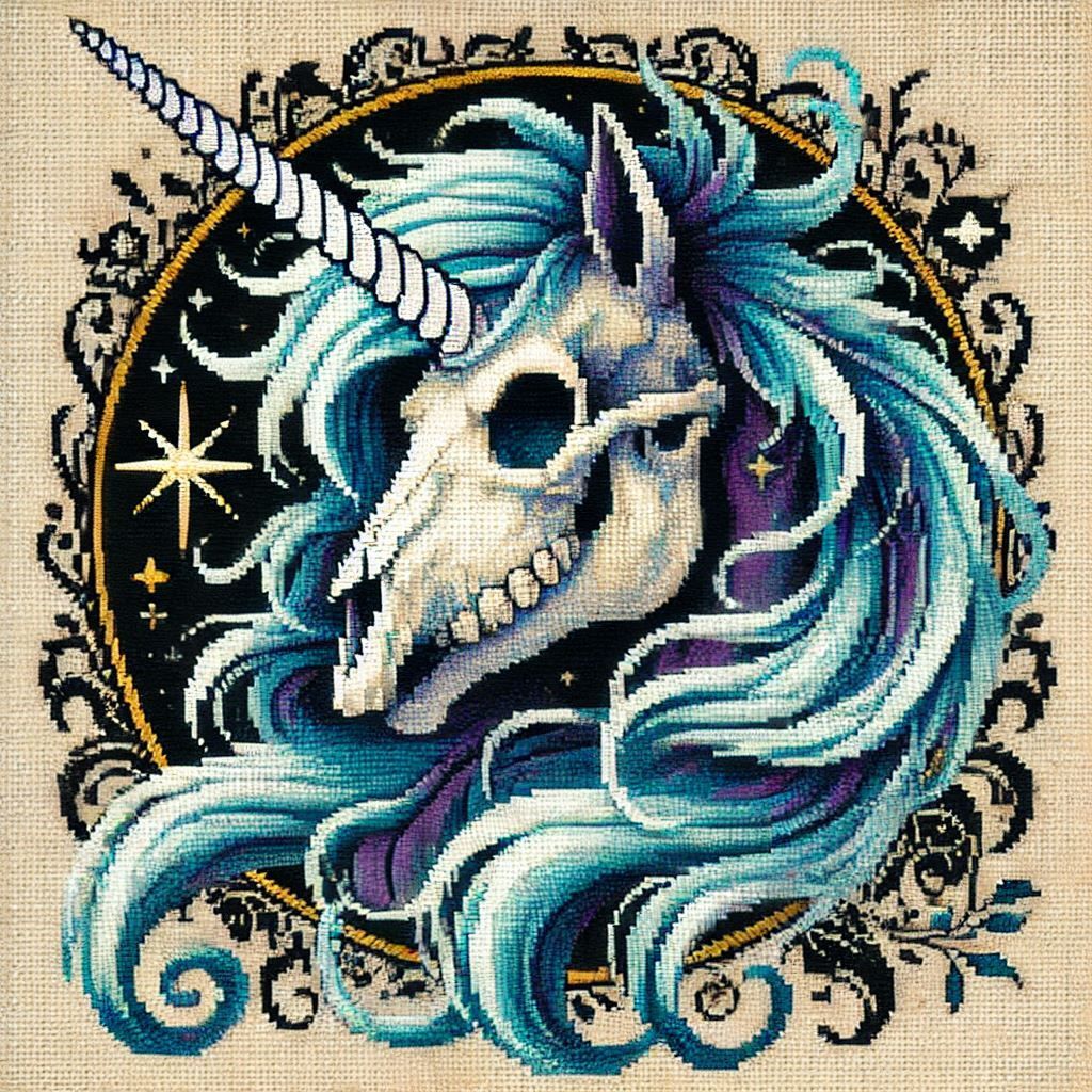 Cross-Stitch Unicorn Skull
