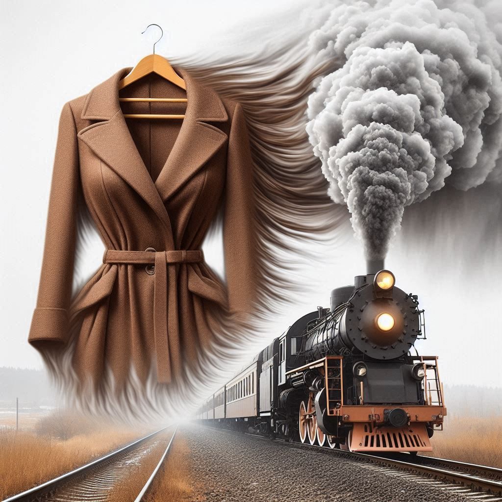 Brown coat and steam train