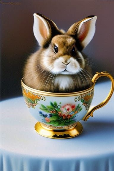 Cute rabbit in a teacup