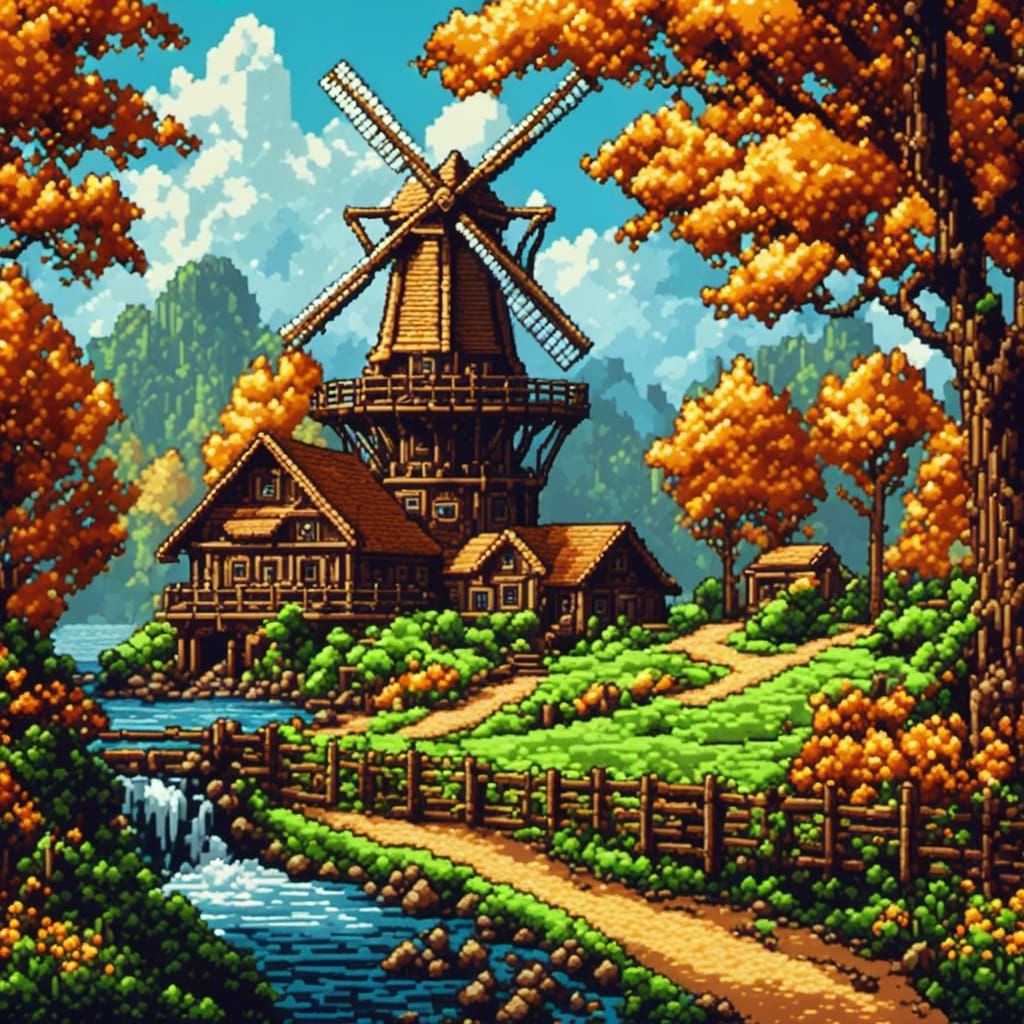Traditional windmill 64bit <lora:Coffee Pixel Craft:1.0> Pixel art Ultrafine