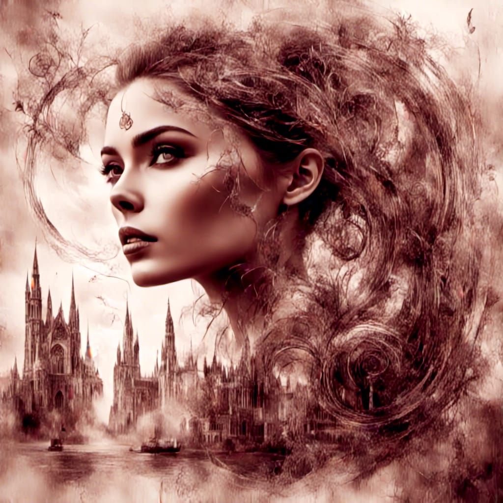 Ethereal Girl in Surreal Macabre Cathedral