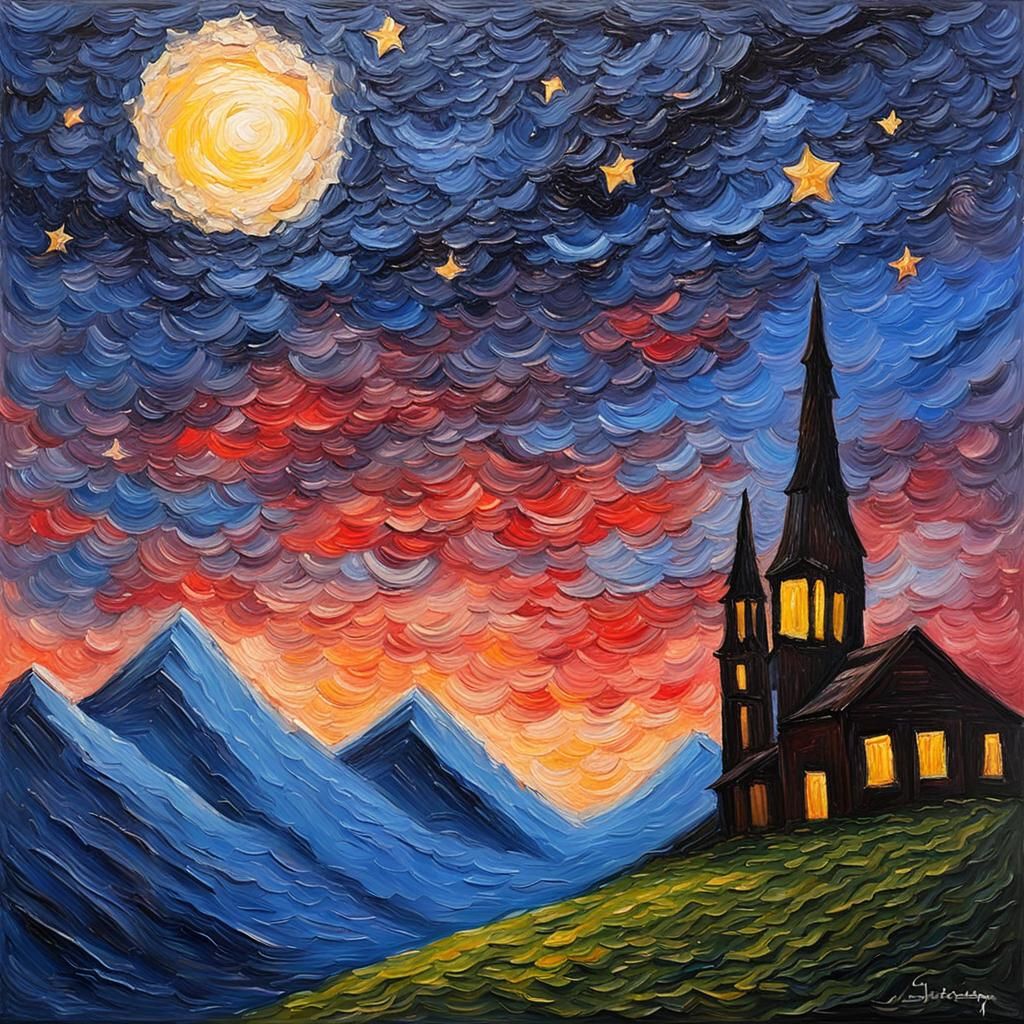  De Sterrennacht in Impasto Painting techniques   by @Hugues Lajeunesse