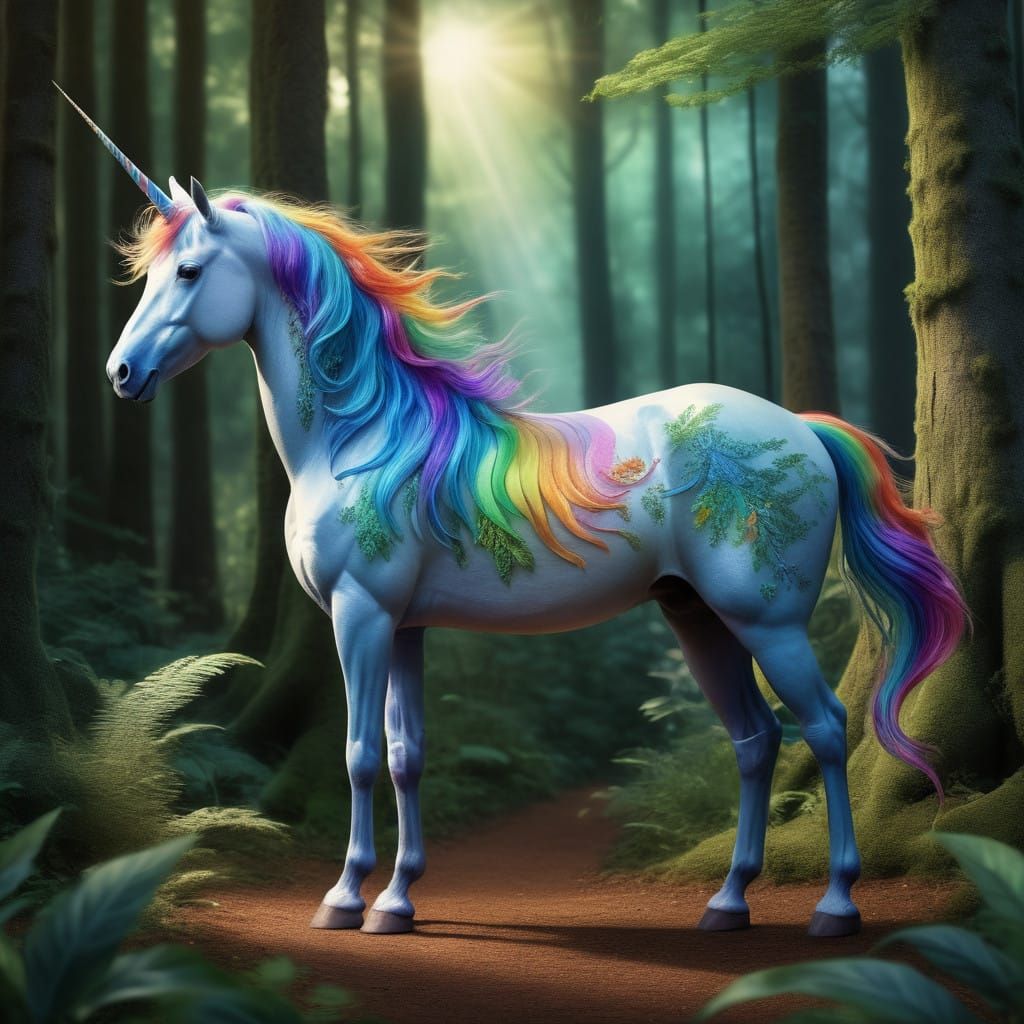 Whimsical Unicorn in Fantastical Forest