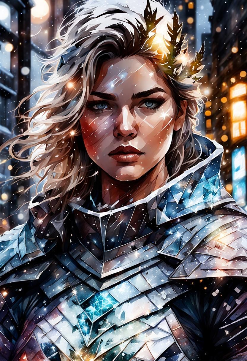 Double Exposure Watercolour: Christmastime City Knight