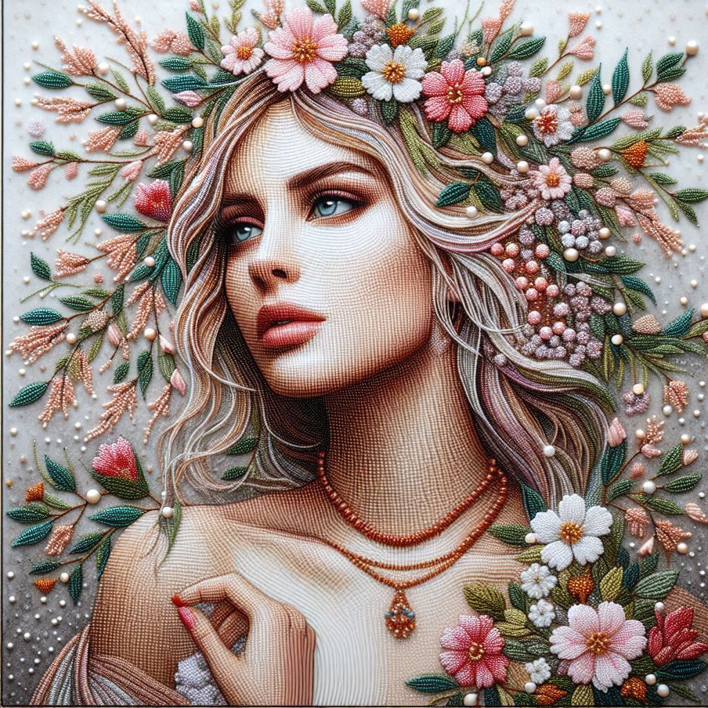 Greek woman portrait beads blast