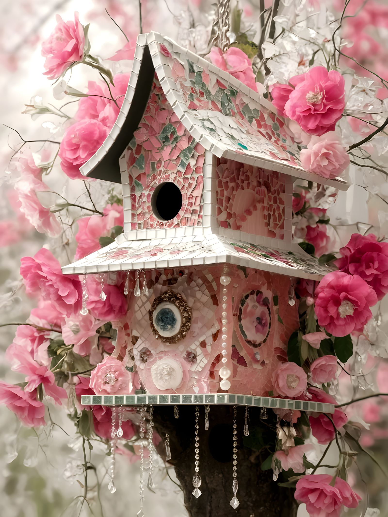 Shabby Chic Mosaic Birdhouse   by @Lisa Hubbard