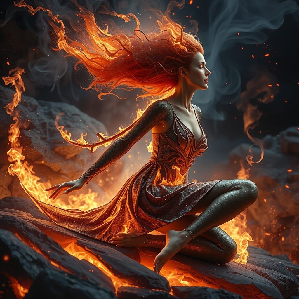 Fiery Goddess Emerges from Flames