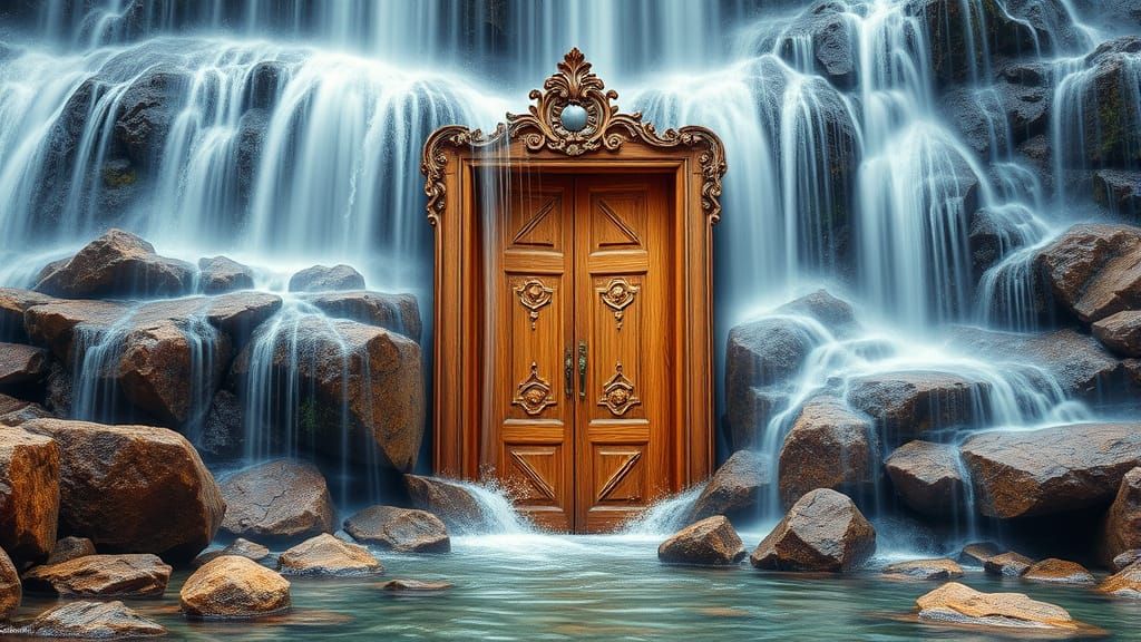 vibrantly colored image illusion waterfall scene, that the rocks and splashes of water form an ornate ...  by @keith