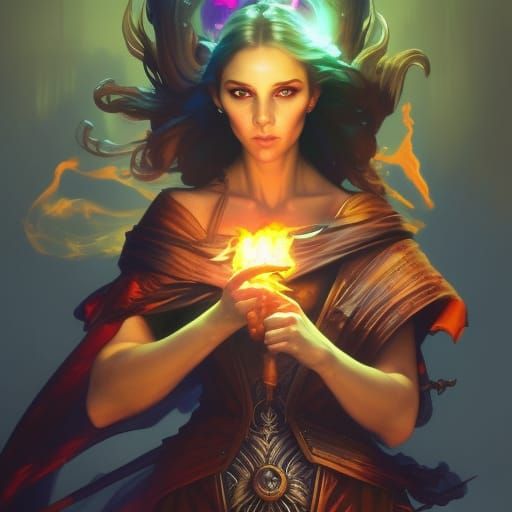 A beautiful female necromancer holding a firebolt - AI Generated ...