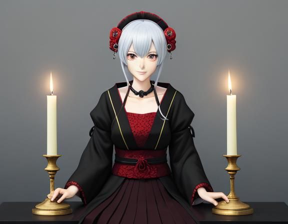 girl between two candles in candlestick holders