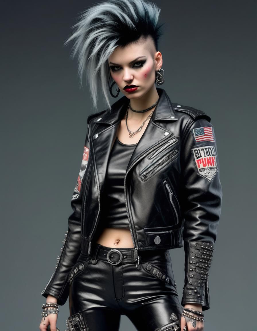 Punk rock girl, 80's, ultrarealistic face, superdetailled ge...