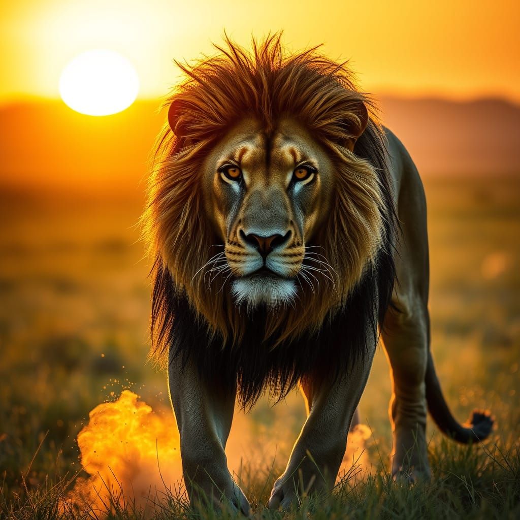 Majestic Lion on Sun-Drenched Savanna