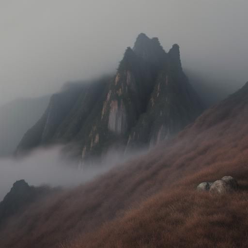 Misty Mountain Landscape in Chinese Ink Style
