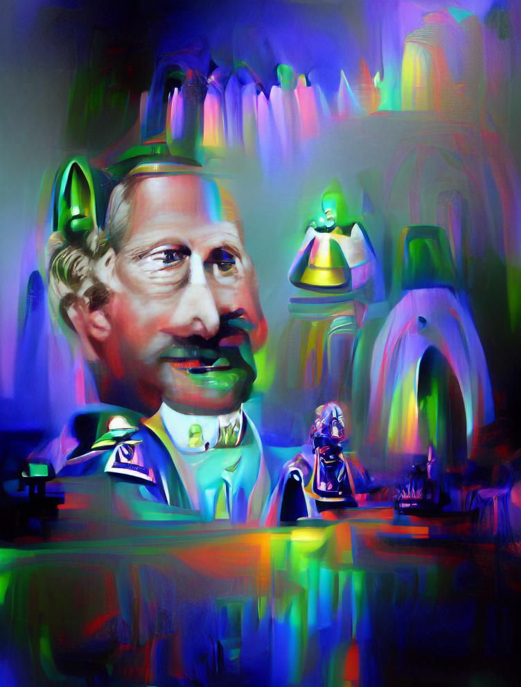 Kaiser Wilhelm II listens to Karlheinz Stockhausen oil on ca...